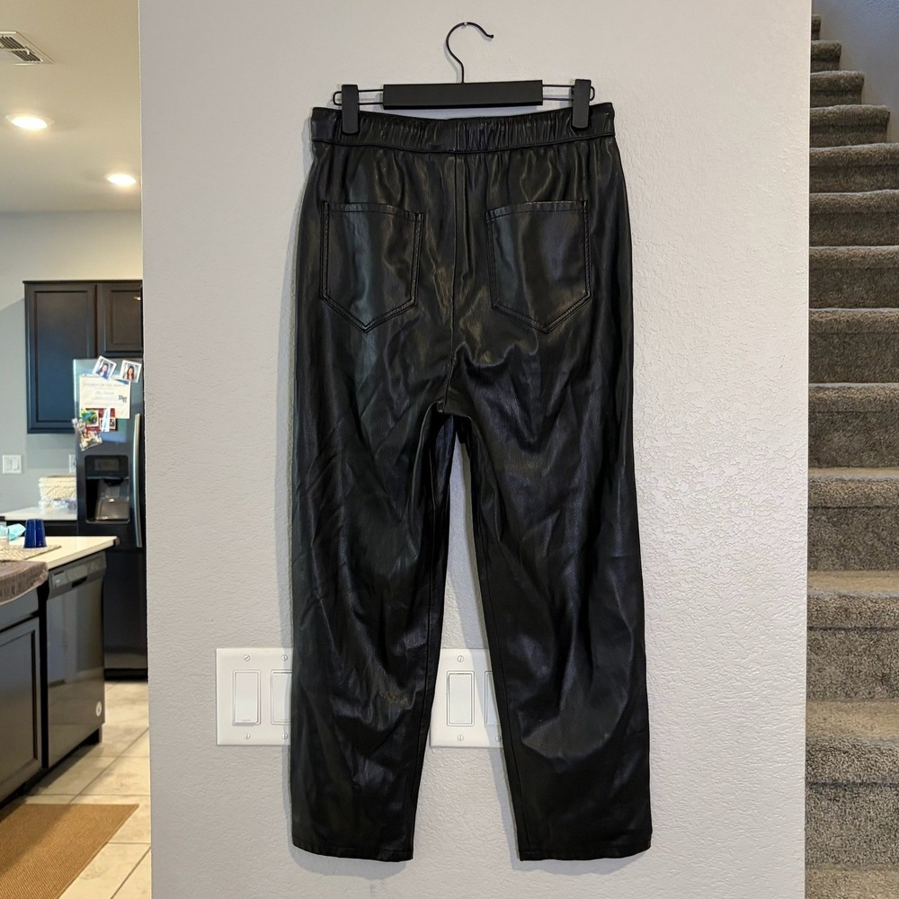 Zara Black Faux Leather Joggers Elastic Drawstring Waist Tapered Pants XS - Picture 7 of 7